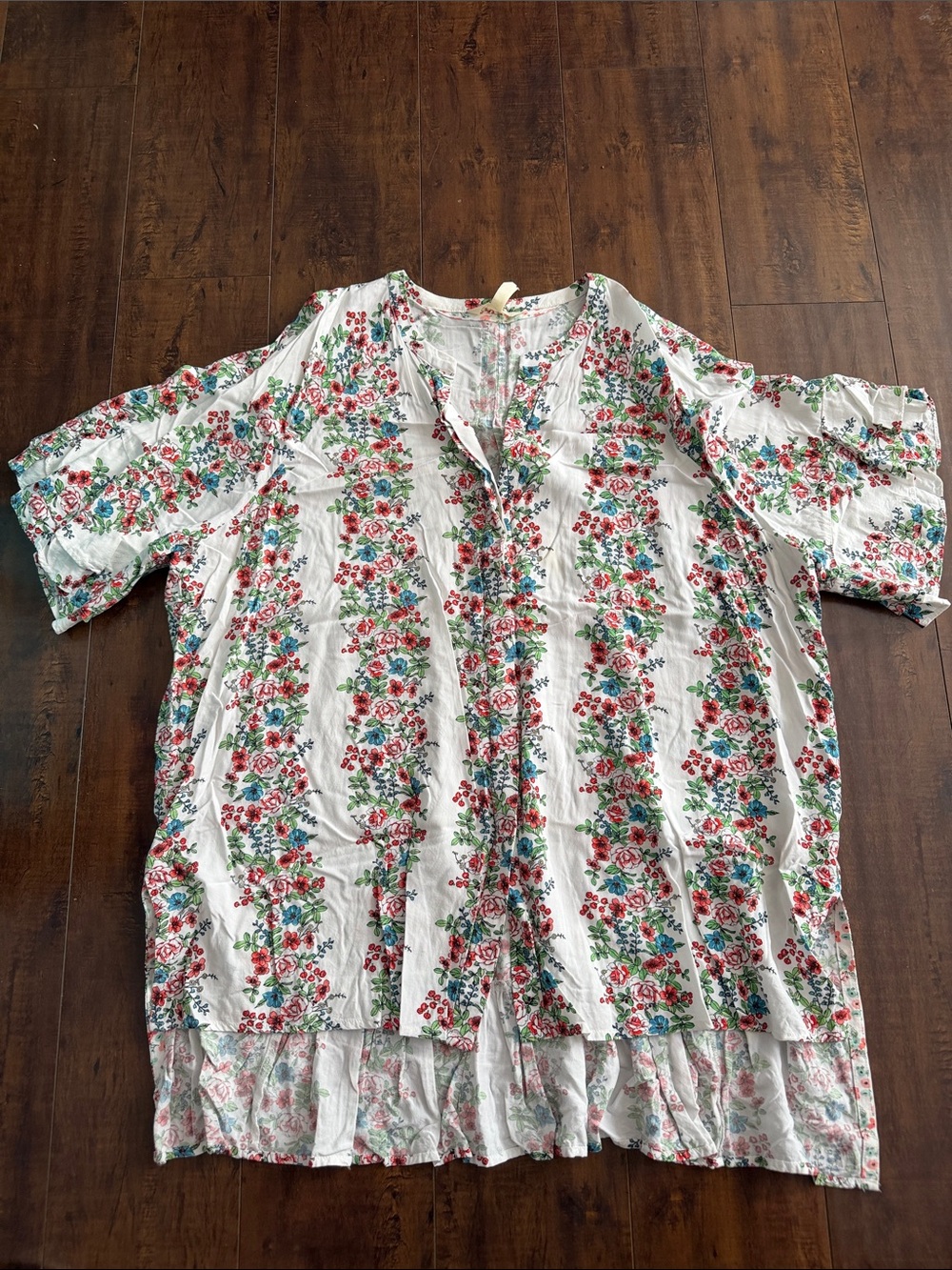 Matilda Jane White Floral Button-Up Tunic with Ruffle Hem